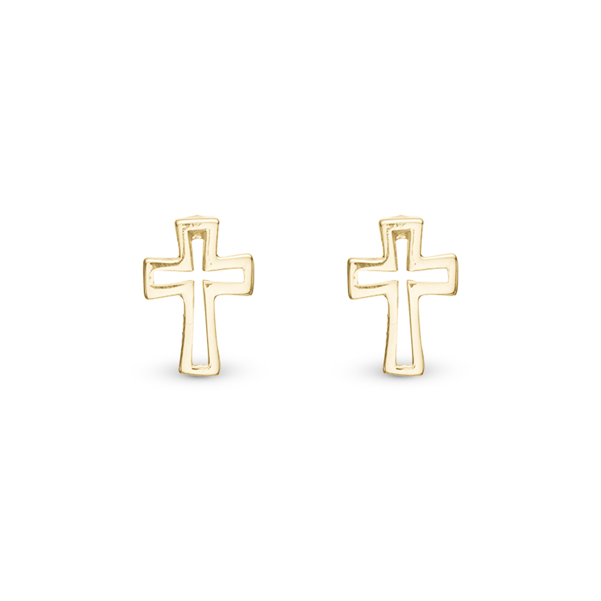 Cross Stud Earrings - Polished Gold Plated Sterling Silver