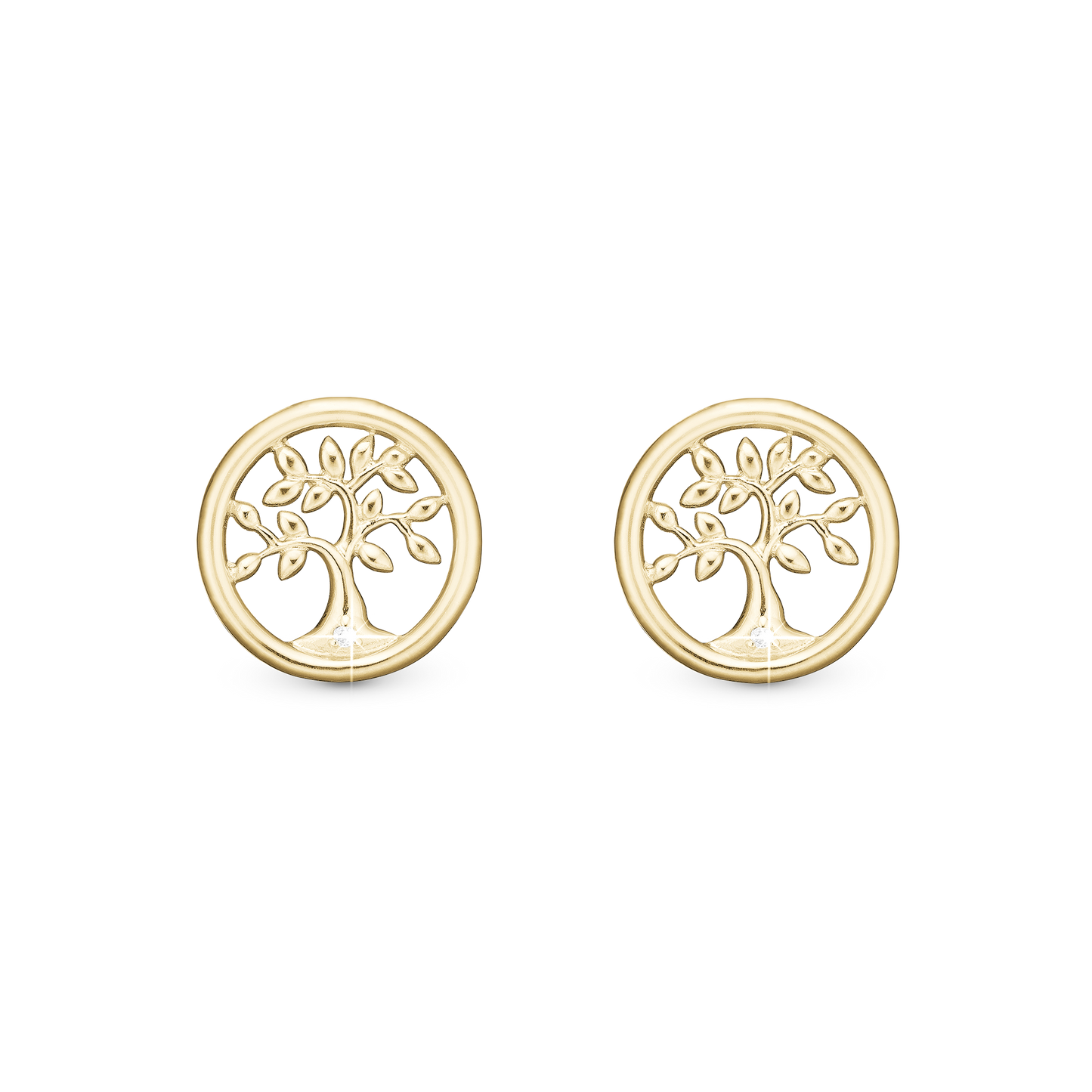 Livets Træ Diamant Stud Earrings - Gold Plated Stud Earrings - Gold Plated Sterling Silver with 2 Diamonds