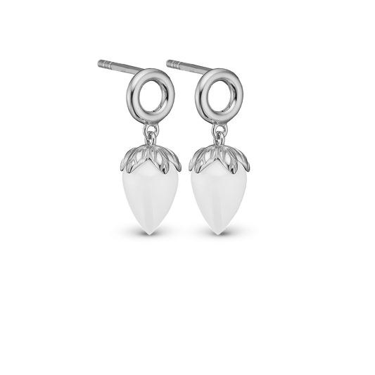 White Chalcedony Stud Earrings - Polished Sterling Silver with 1 Kalcedon