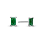 Green Baguette Stud Earrings - Polished Sterling Silver with 2 Greenne Cubic Zirkonia