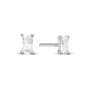 White Baguette Stud Earrings - Polished Sterling Silver with 2 white Cubic Zirkonia