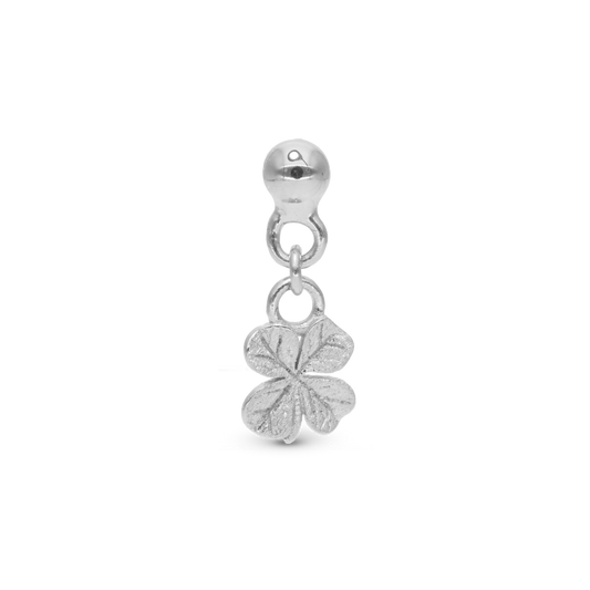Dangling FoWatch Leaf Clover Simple Earring Stud / Single Stud - Brushed Sterling Silver