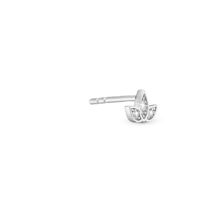 Flower Simple Earring Stud / Single Stud - Sterling Silver with 3 white Cubic Zirkonia