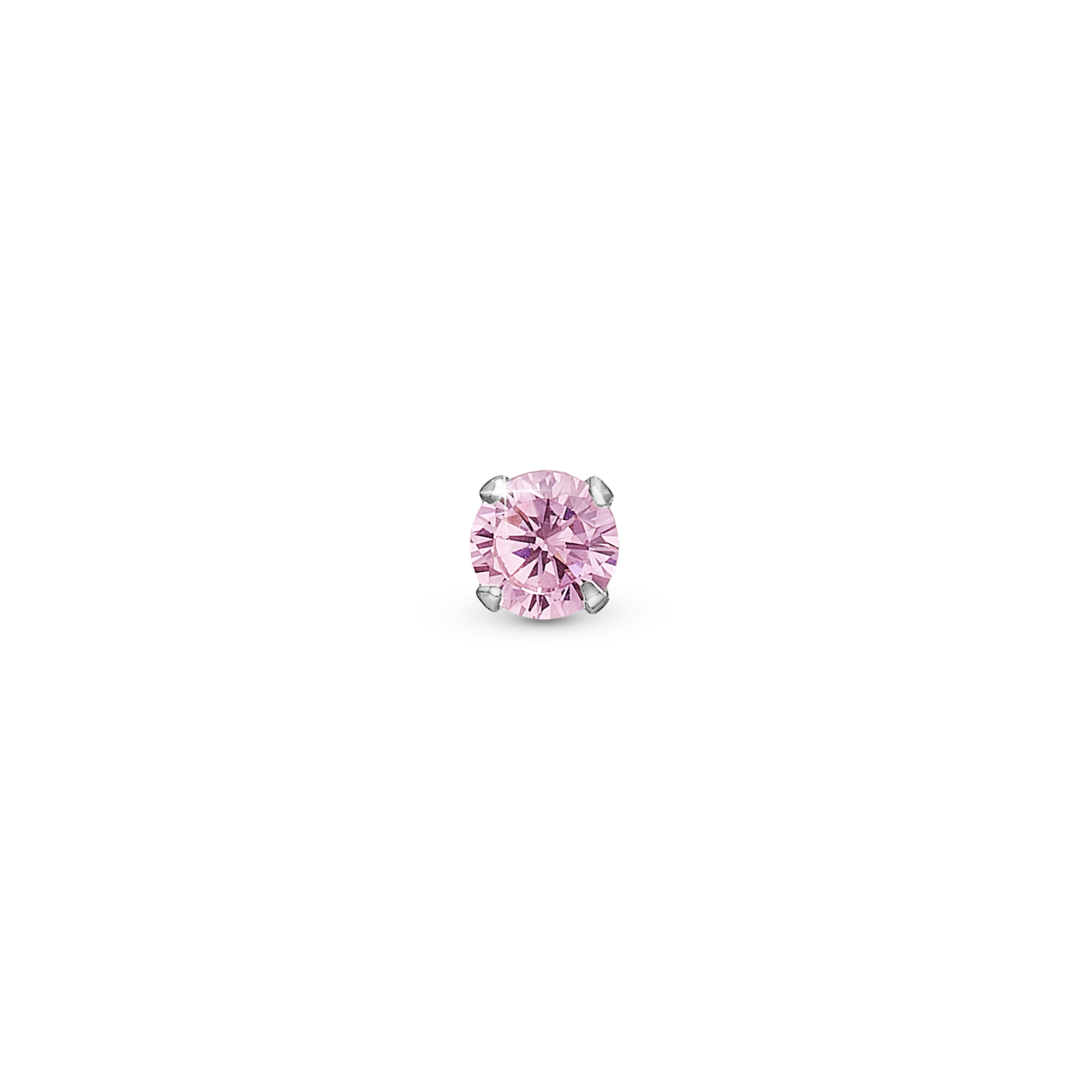 Pink Delight Simple Earring Stud / Single Stud - Polished Sterling Silver with 1 Cubic Zirkonia