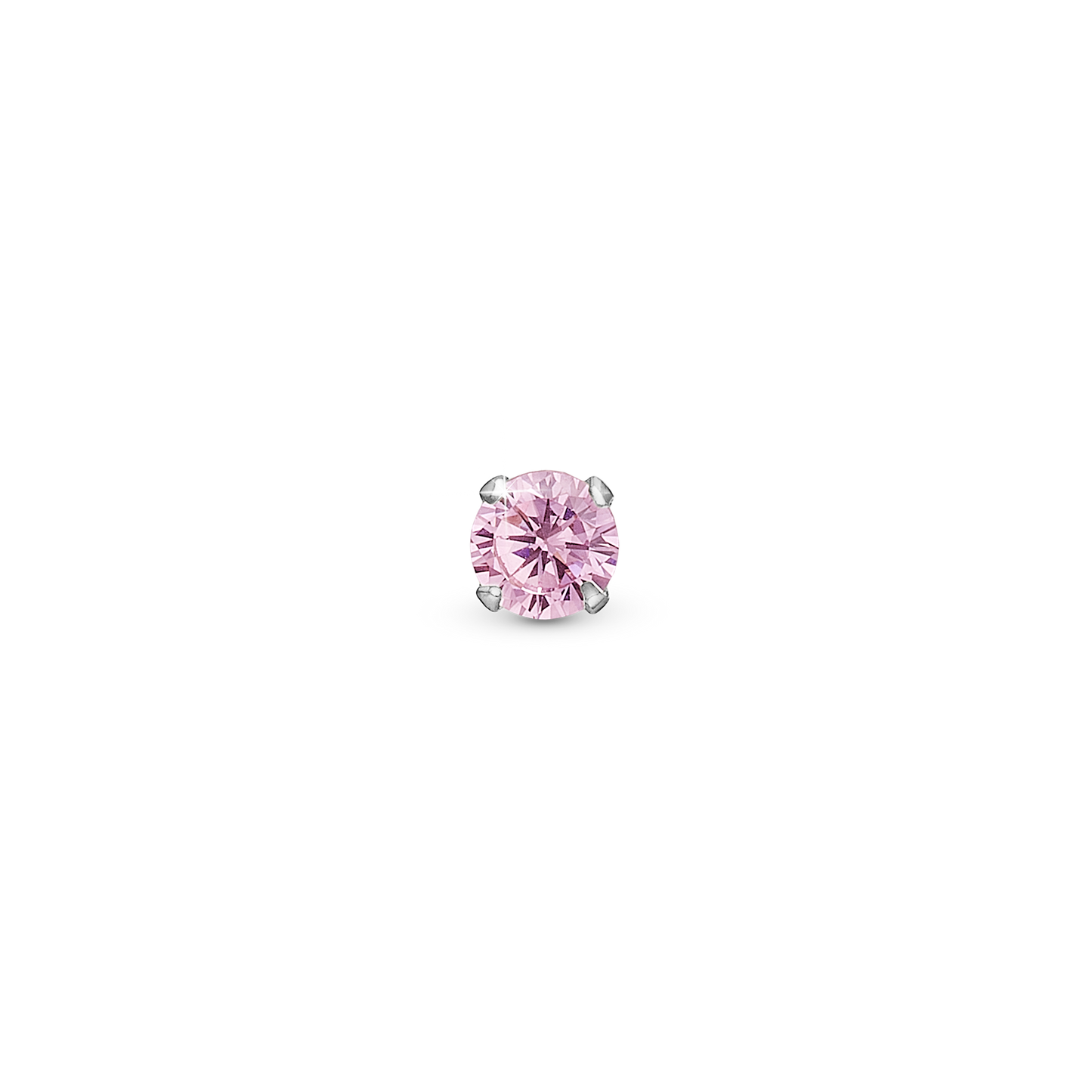 Pink Delight Simple Earring Stud / Single Stud - Polished Sterling Silver with 1 Cubic Zirkonia