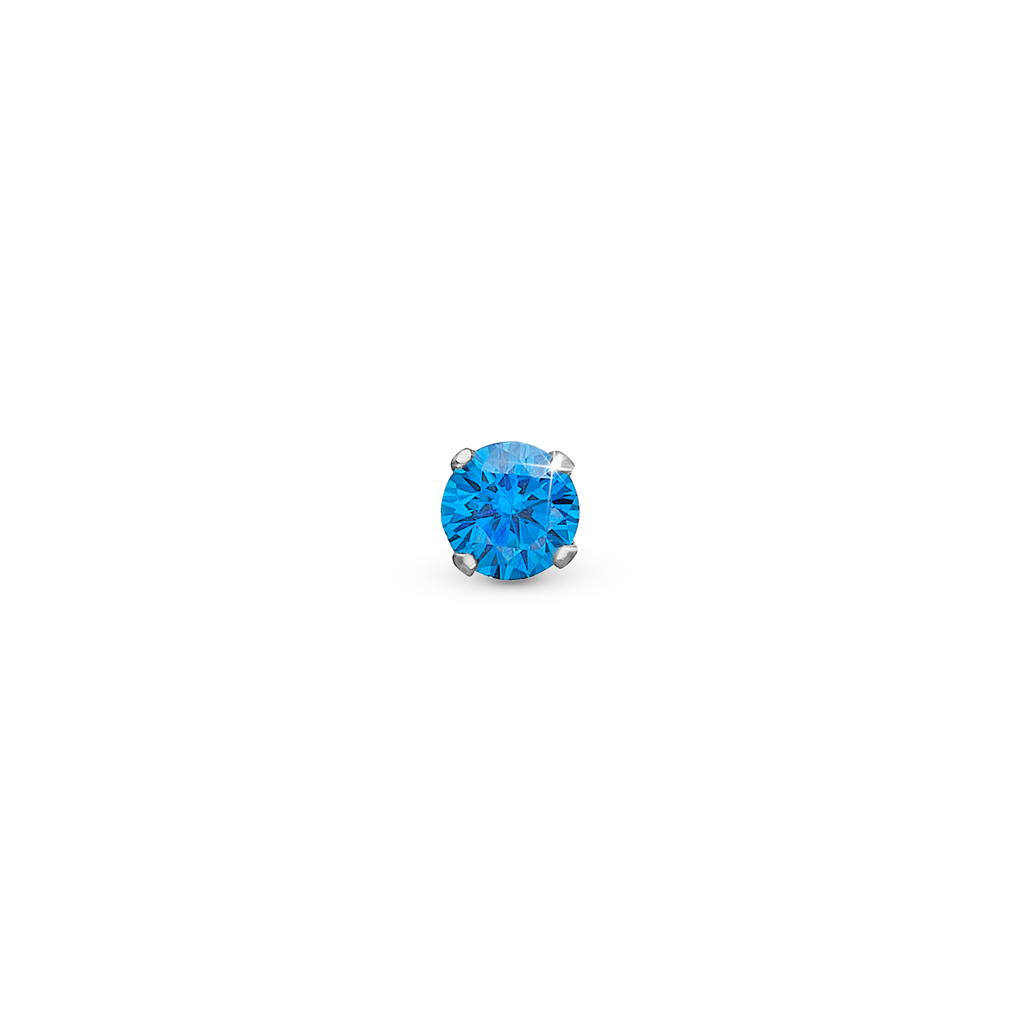 Ocean Turquoise Blue Enkelt Ørestik / Single Stud - Blankpoleret Sterling Sølv m. 1 Cubic Zirkonia