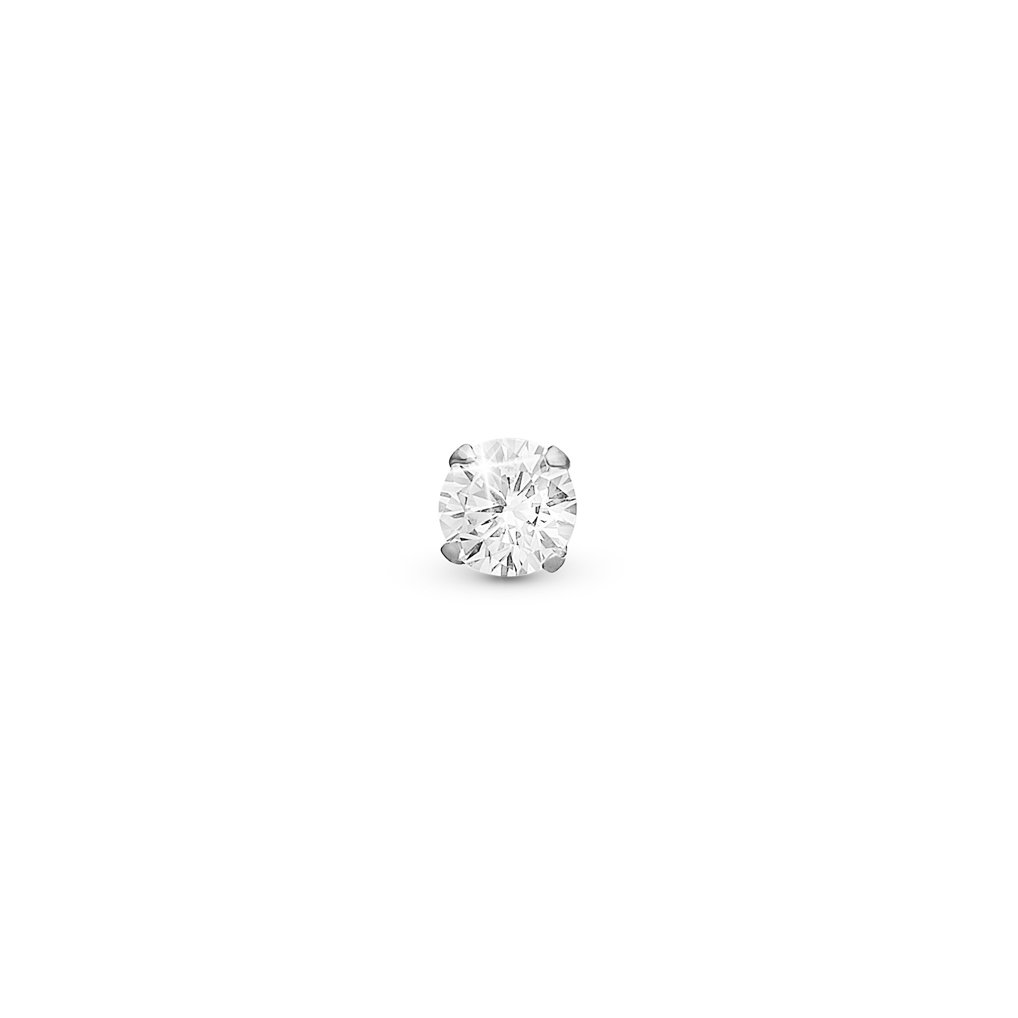 Sparkling White Simple Earring Stud / Single Stud - Polished Sterling Silver with 1 Cubic Zirkonia