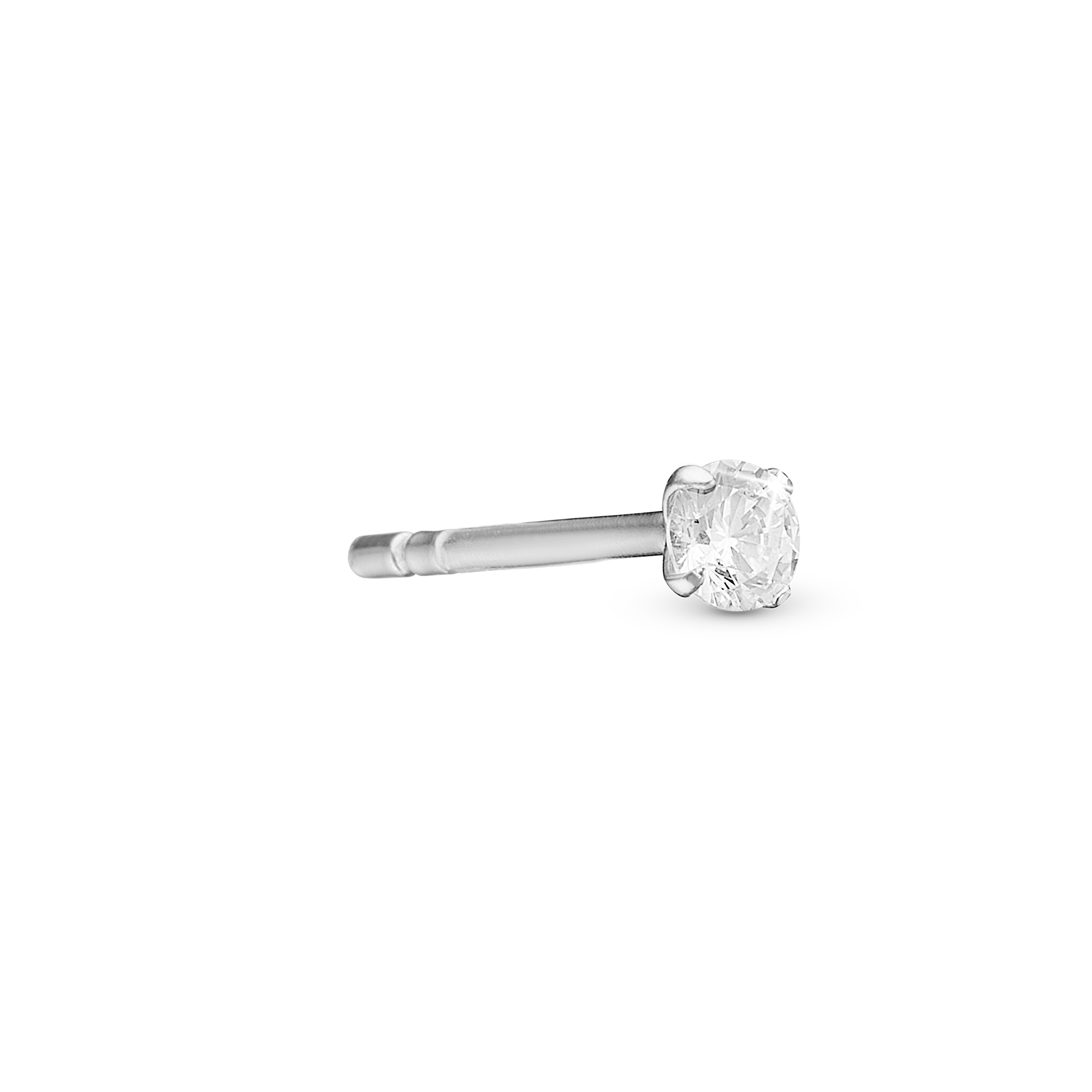 Sparkling White Simple Earring Stud / Single Stud - Polished Sterling Silver with 1 Cubic Zirkonia