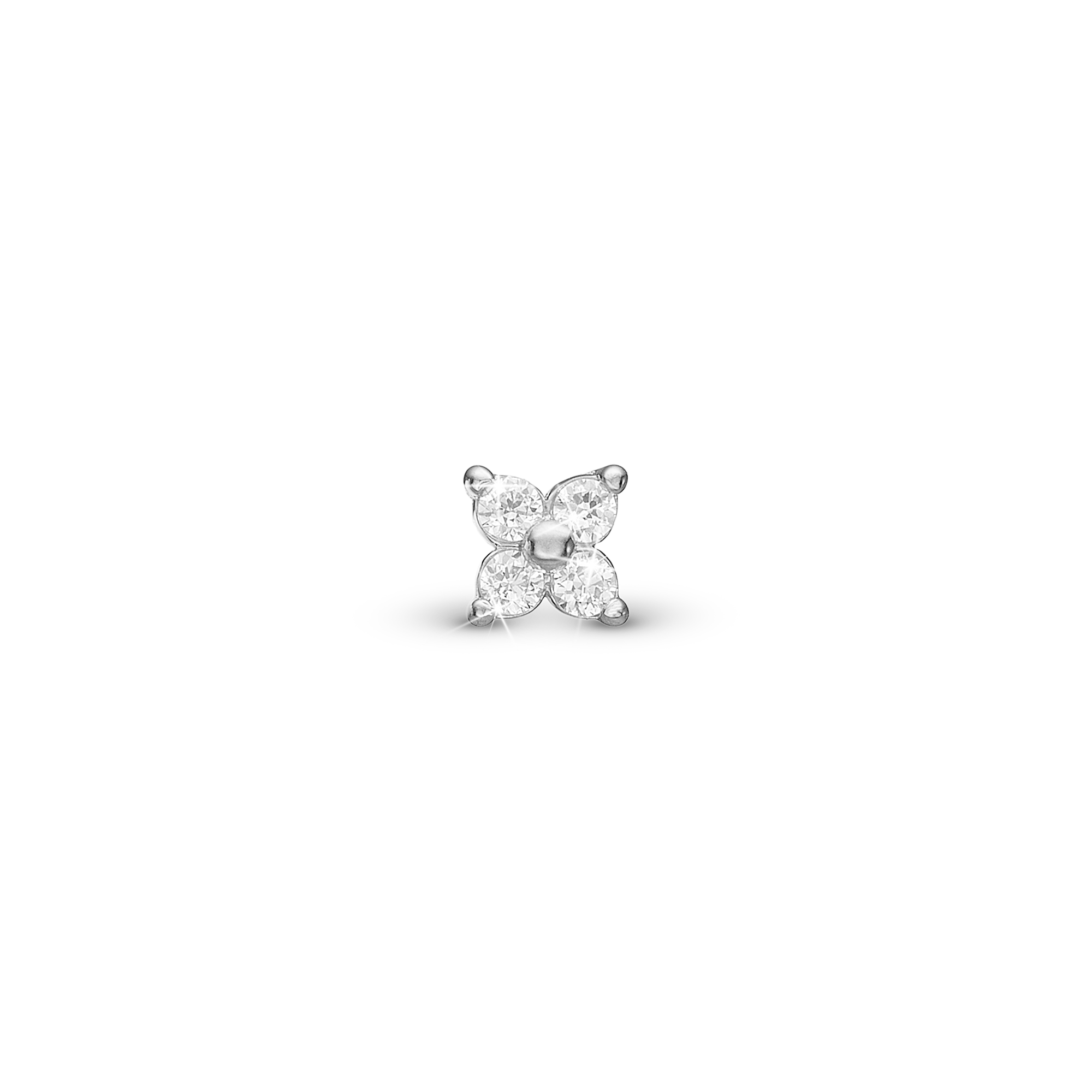 Magic white Simple Earring Stud / Single Stud - Sterling Silver with 4 white Cubic Zirkonia