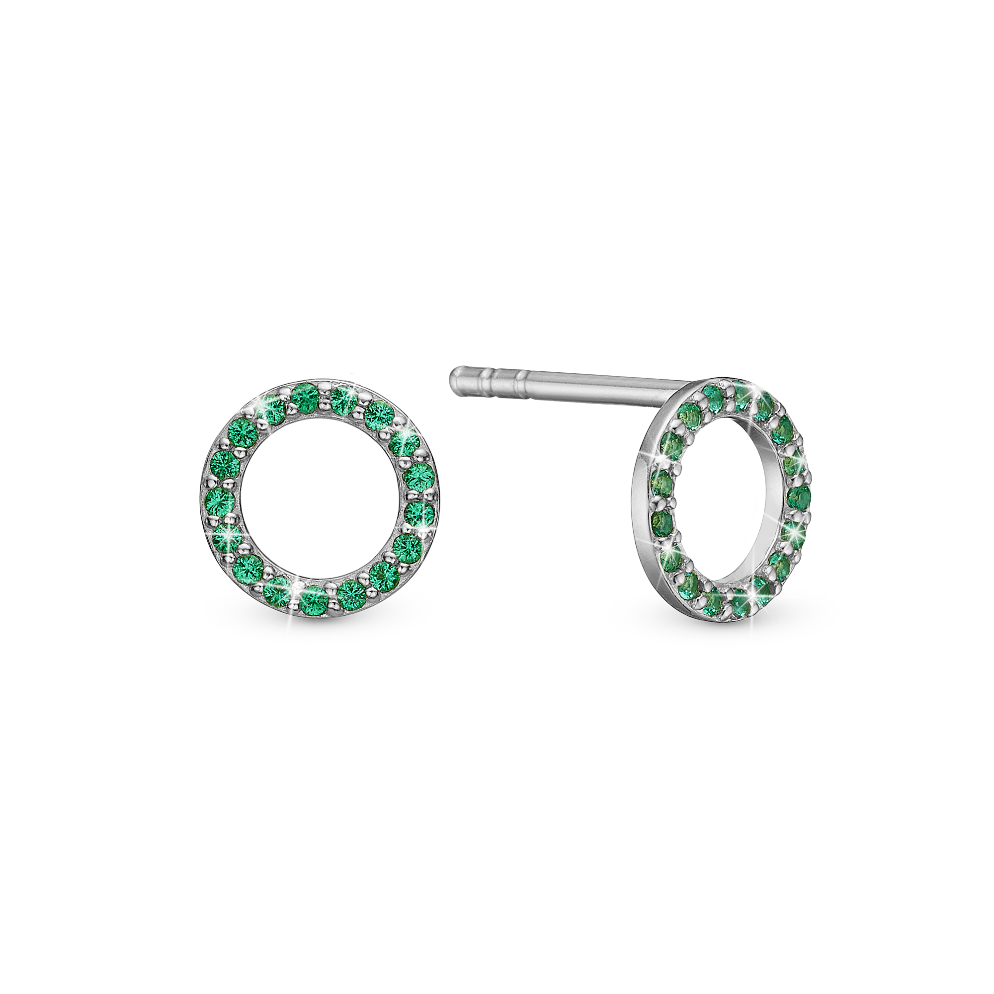 Green Circles Stud Earrings - Sterling Silver with 36 Greenne Cubic Zirkonia