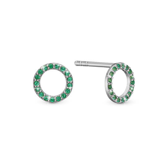 Green Circles Stud Earrings - Sterling Silver with 36 Greenne Cubic Zirkonia