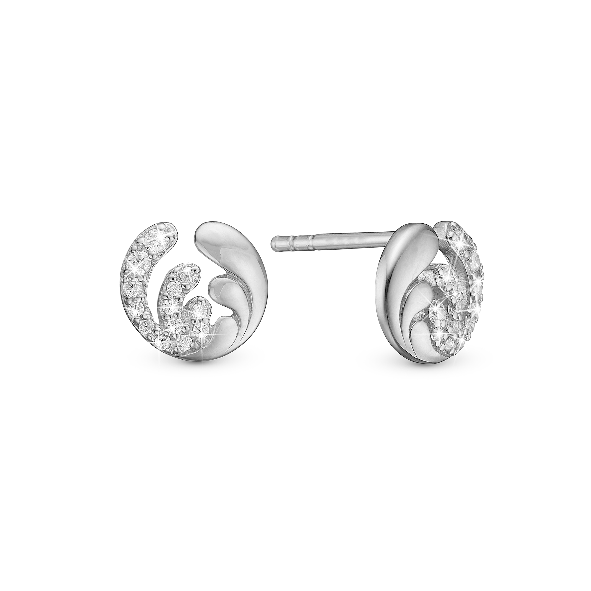 Ocean Splash Stud Earrings - Sterling Silver with 26 white Cubic Zirkonia