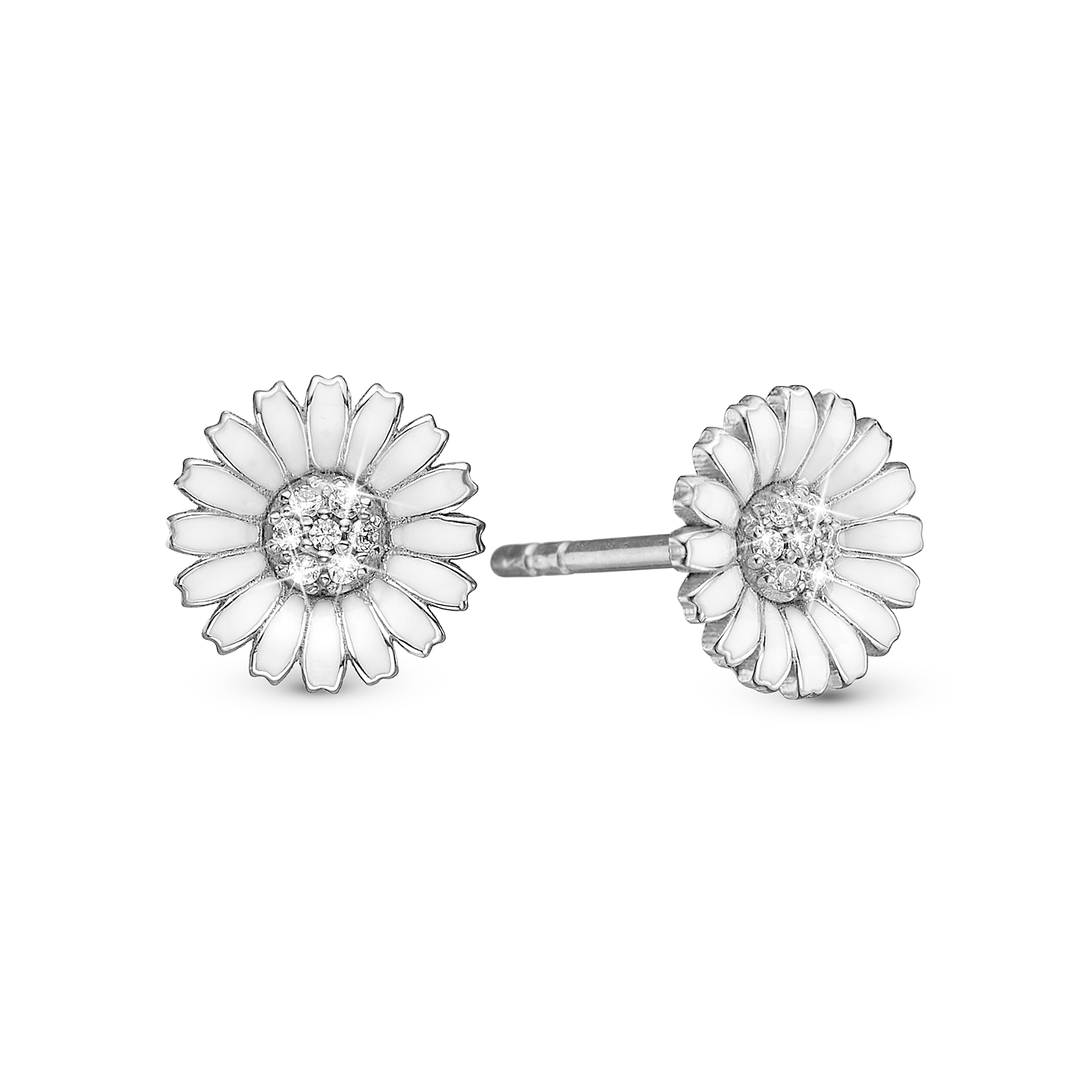 Marguerite CZ 8mm Stud Earrings - Sterling Silver with 14 white Cubic Zirkonia