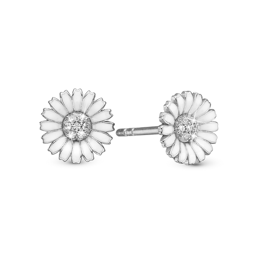 Marguerite CZ 8mm Stud Earrings - Sterling Silver with 14 white Cubic Zirkonia