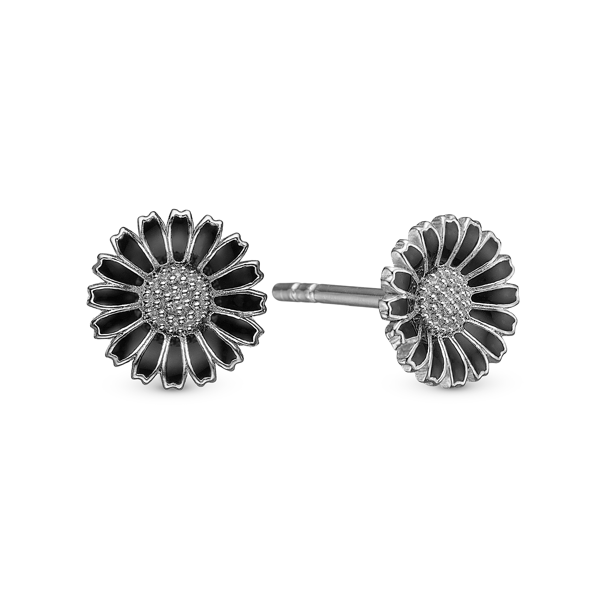 Marguerite black 8mm Stud Earrings - Sterling Silver