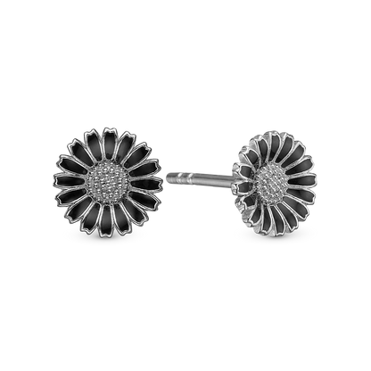 Marguerite black 8mm Stud Earrings - Sterling Silver
