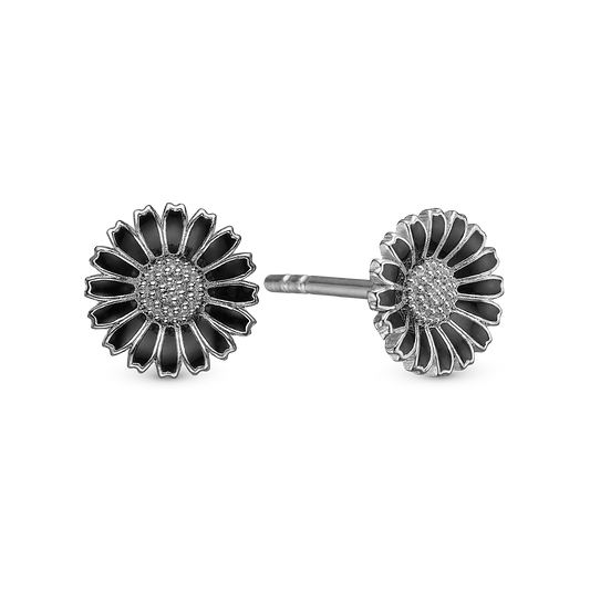 Marguerite black 8mm Stud Earrings - Sterling Silver