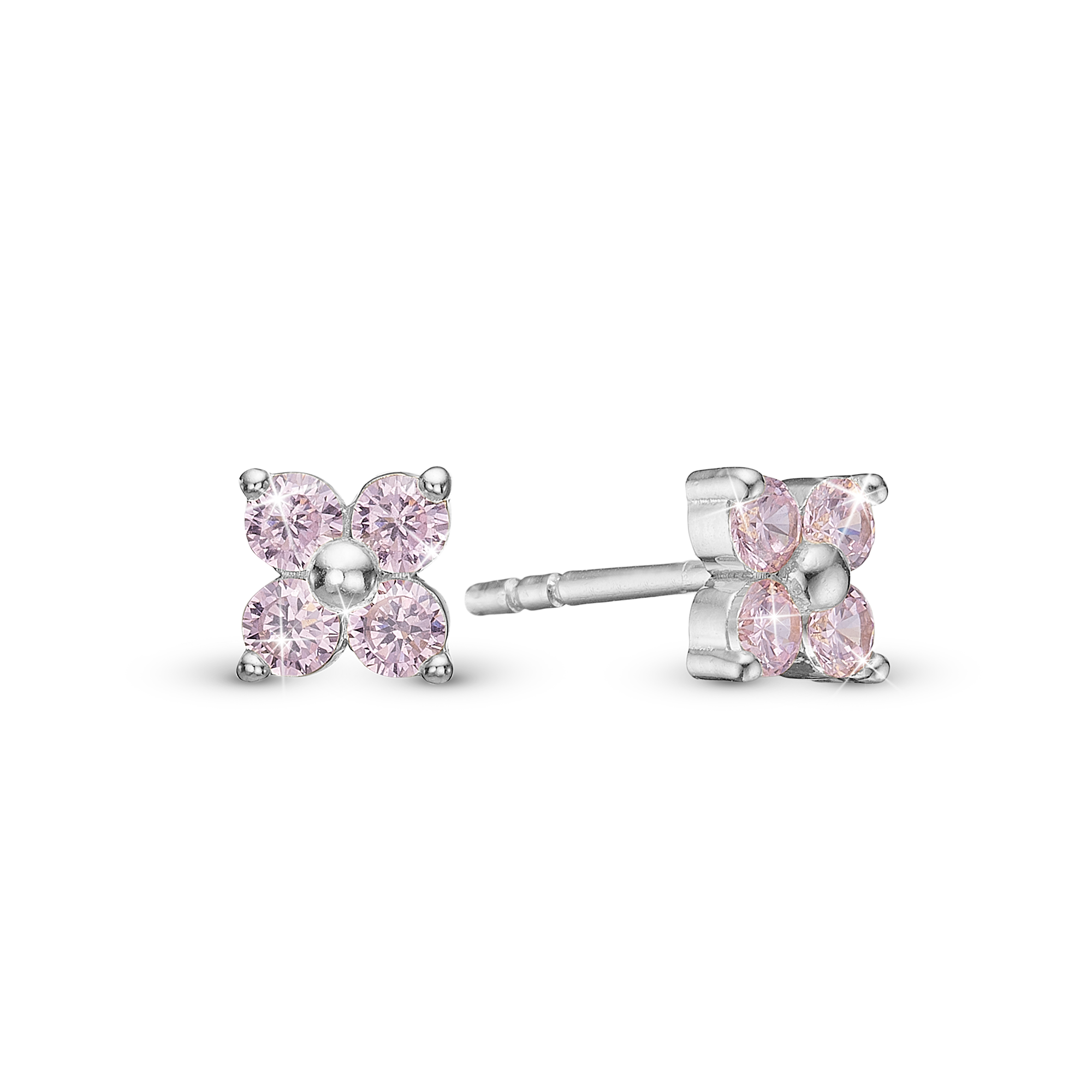 Pink Magic Stud Earrings - Sterling Silver with 8 Pinke Cubic Zirkonia