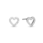 Shimmery Heart Stud Earrings - Polished Sterling Silver with 36 white Cubic Zirkonia