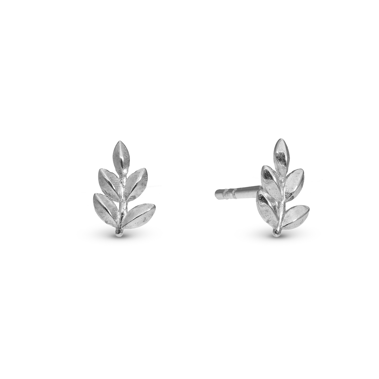 Oak Leaf Stud Earrings - Polished Sterling Silver