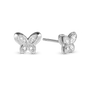 Vibrant Butterfly Stud Earrings - Polished Sterling Silver with 12 white Cubic Zirkonia
