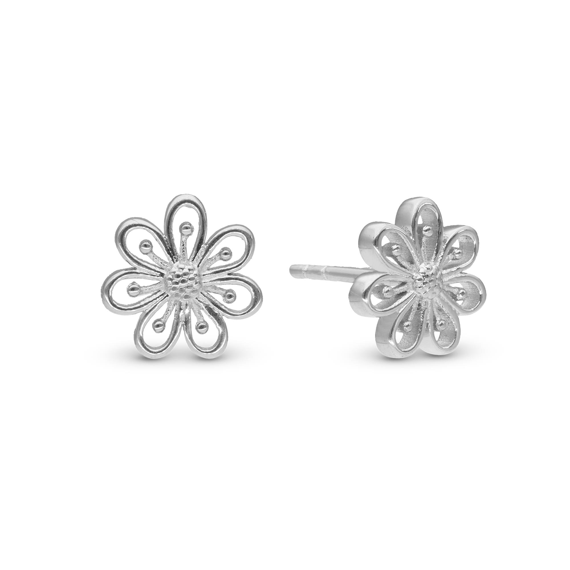 Flower Heaven Stud Earrings - Polished Sterling Silver