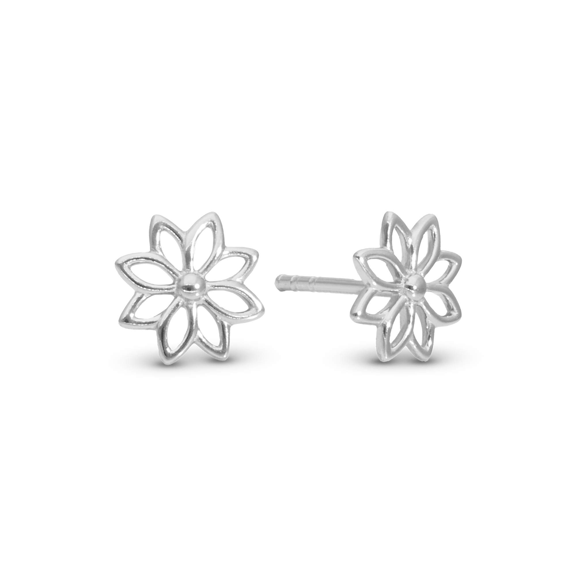 Simple Flower Stud Earrings - Polished Sterling Silver