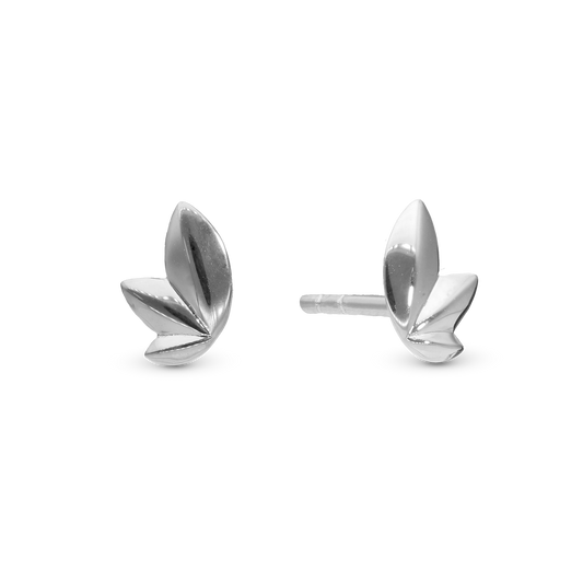 3 leafs Stud Earrings - Polished Sterling Silver