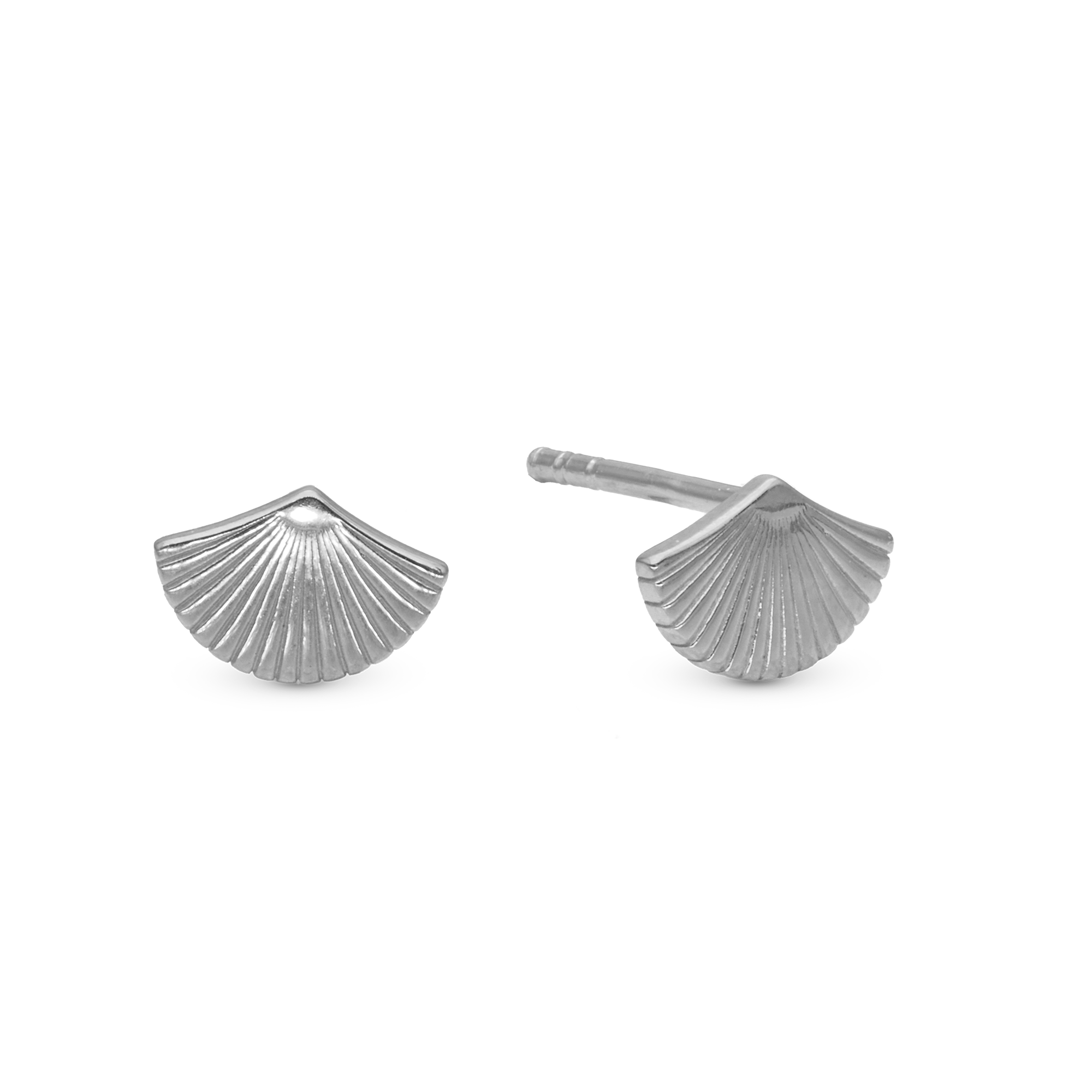 Fan Stud Earrings - Polished Sterling Silver