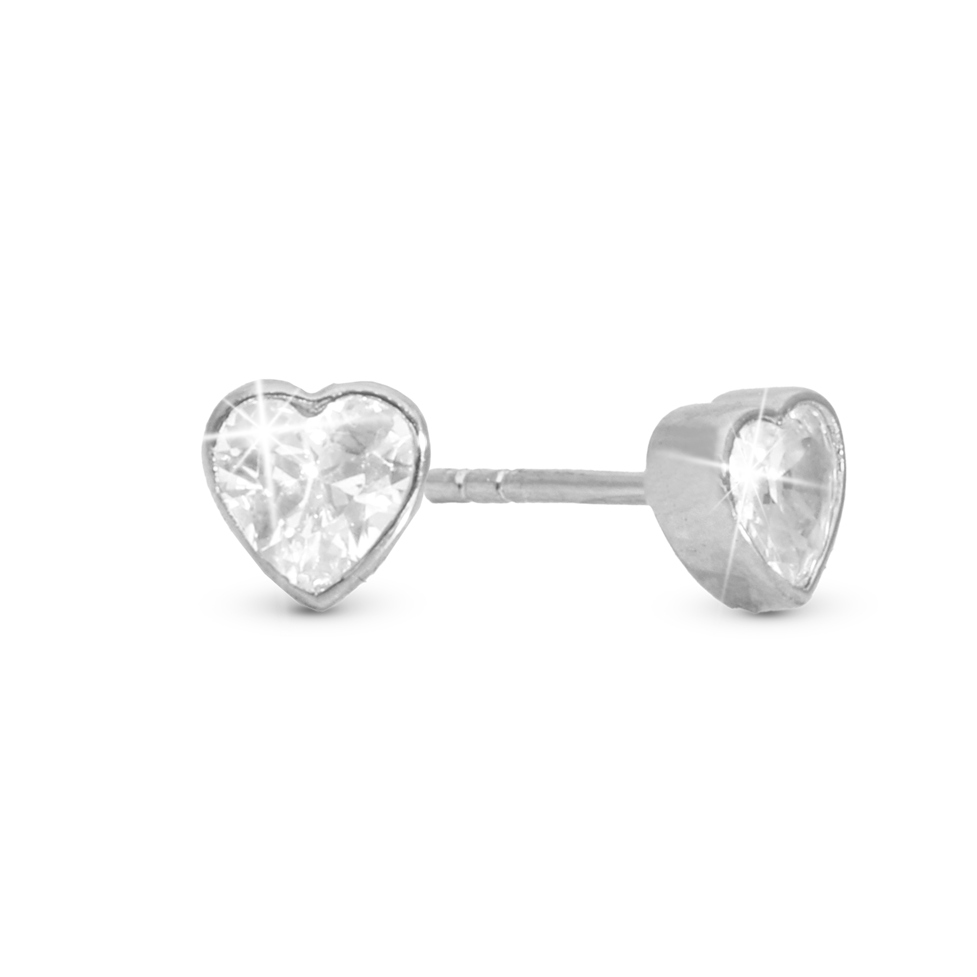 Sparkling Love Stud Earrings - Polished Sterling Silver with 2 white Cubic Zirkonia