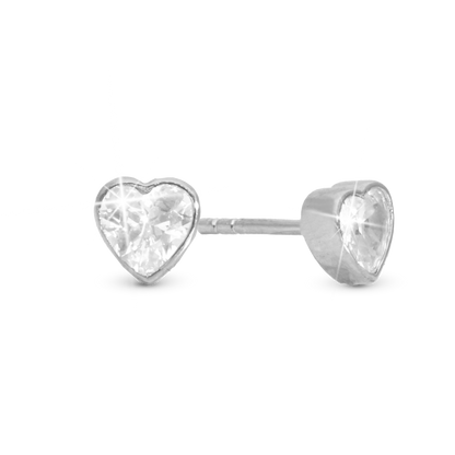 Sparkling Love Stud Earrings - Polished Sterling Silver with 2 white Cubic Zirkonia