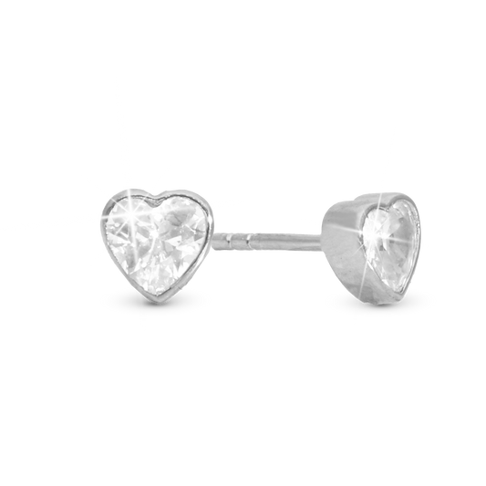Sparkling Love Stud Earrings - Polished Sterling Silver with 2 white Cubic Zirkonia