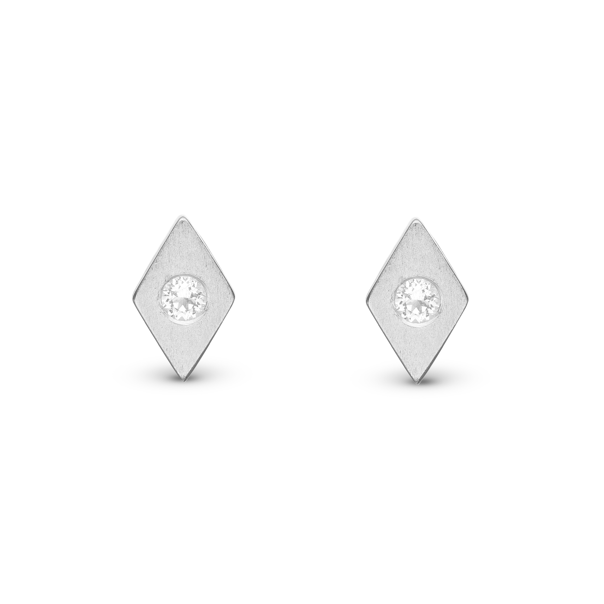 Topaz Kites Stud Earrings - Matte Sterling Silver with 2 white Topas