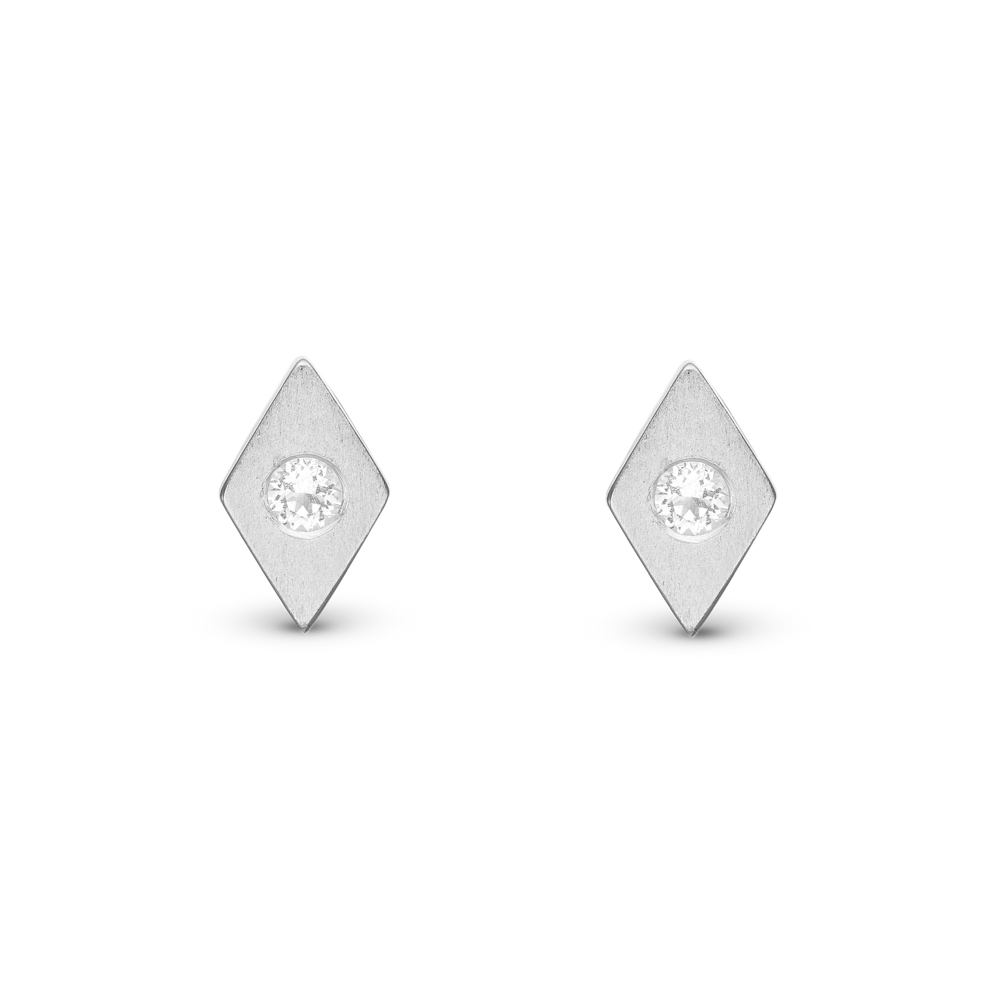 Topaz Kites Stud Earrings - Matte Sterling Silver with 2 white Topas
