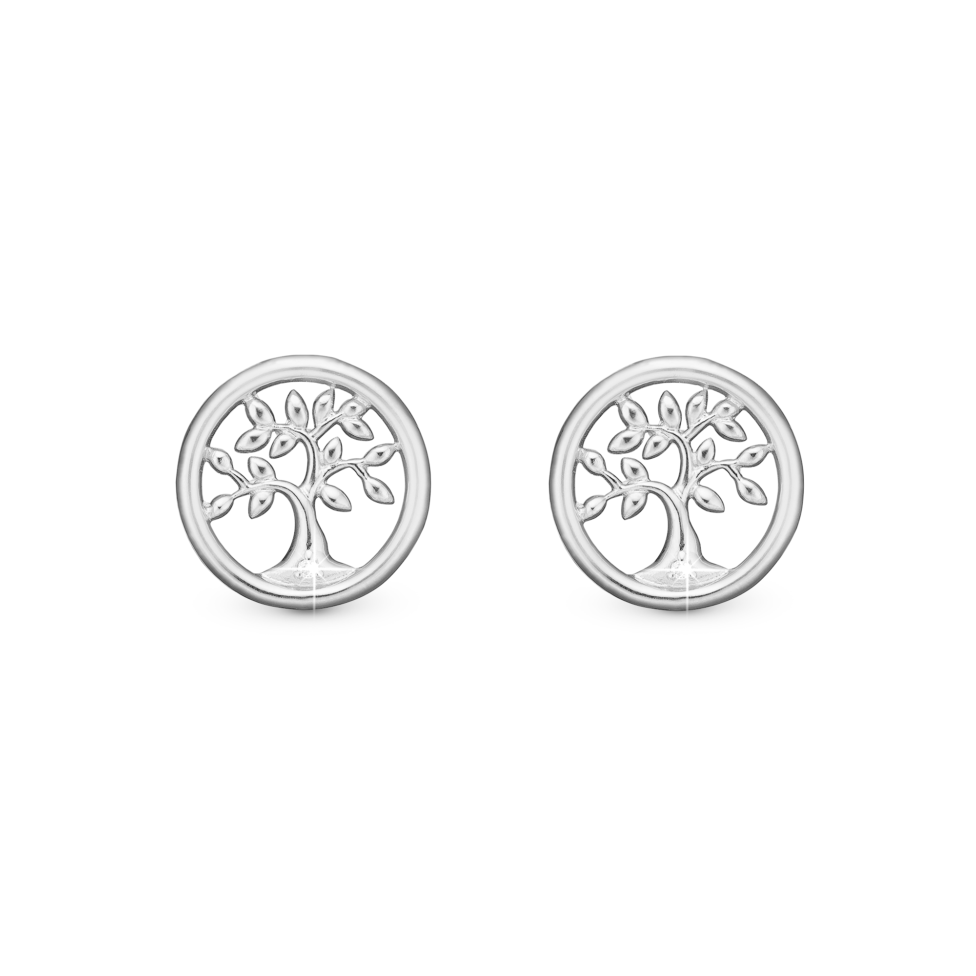 Diamond Tree of Life Stud Earrings - Sterling Silver with 2 Diamonds