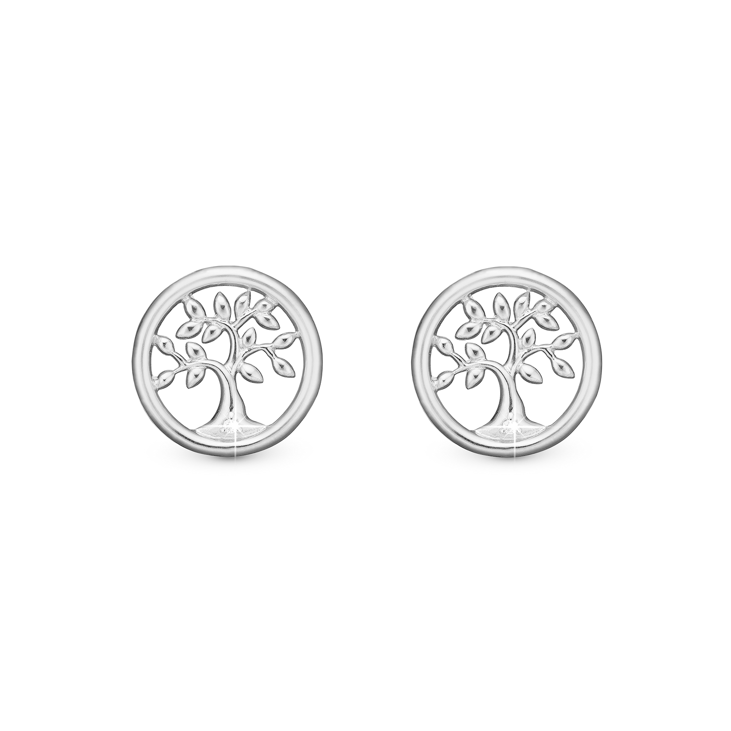 Diamond Tree of Life Stud Earrings - Sterling Silver with 2 Diamonds