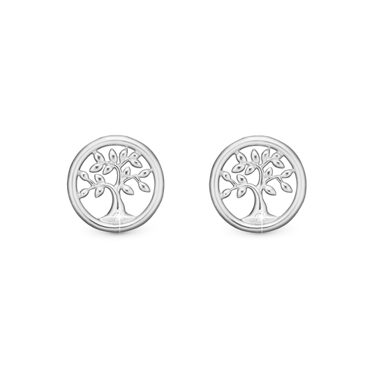 Diamond Tree of Life Stud Earrings - Sterling Silver with 2 Diamonds