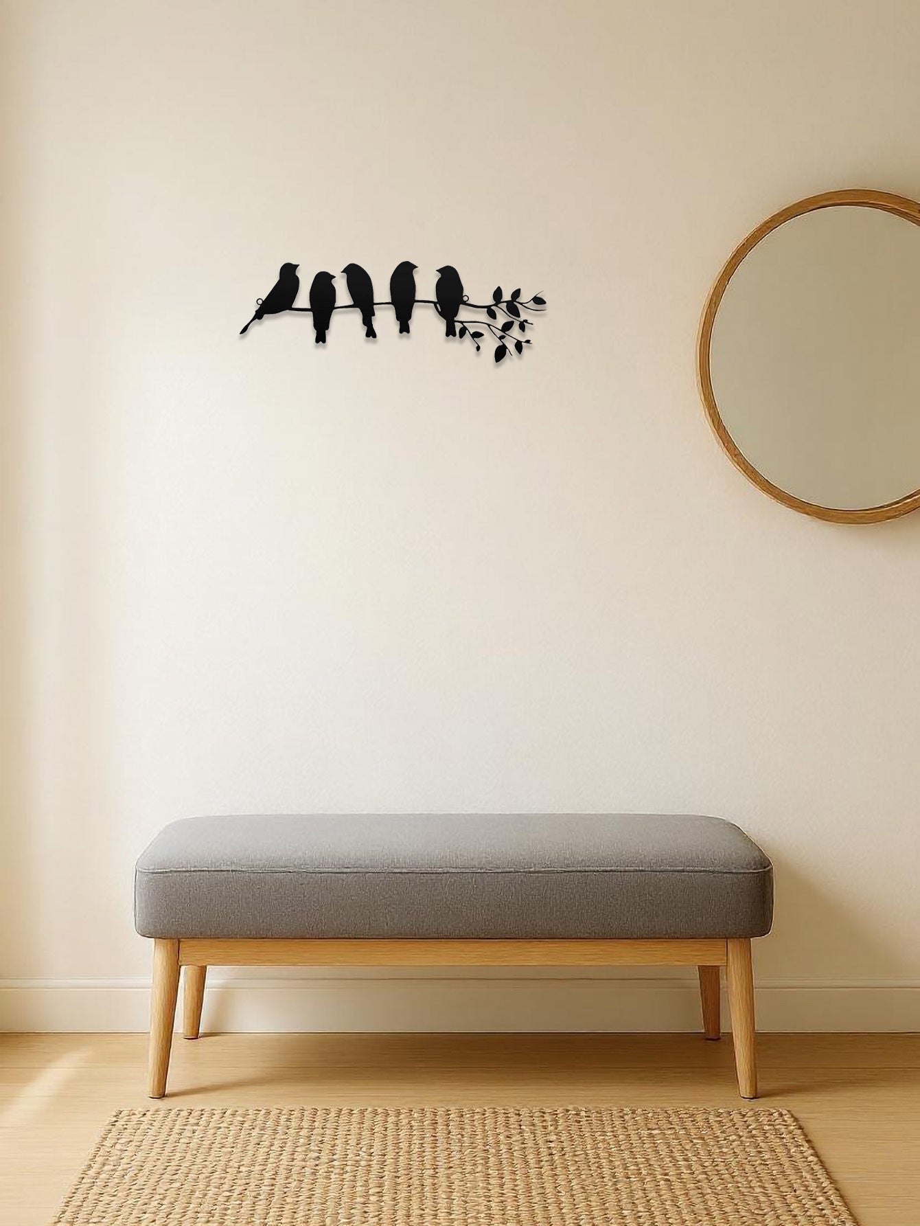 1 Stück Metall-Vogel-Wanddeko, Wandschmuck, Skulptur „Blätter mit Vögeln“