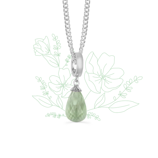 Necklace m Green Amethyst drop sølv