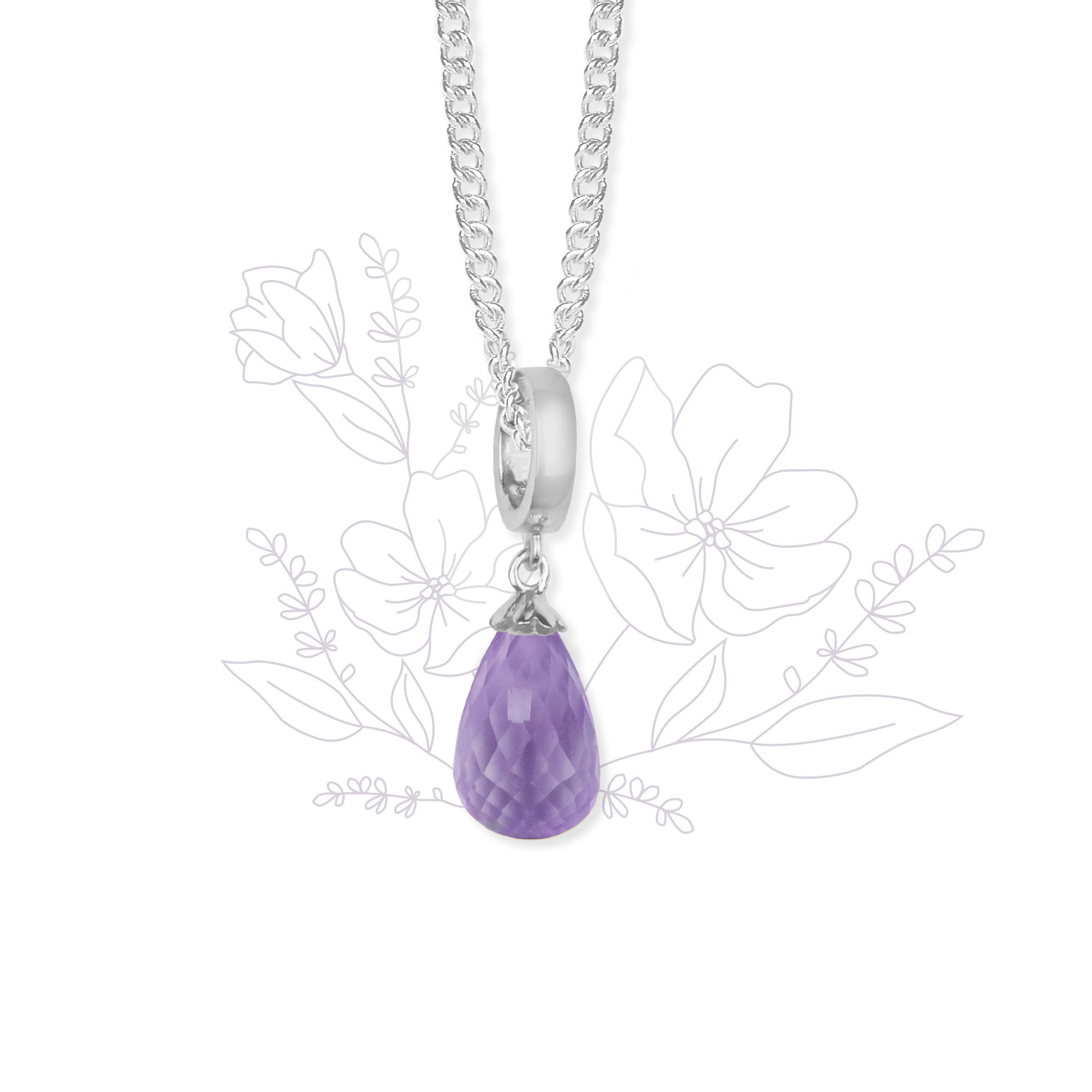 Halskæde m Lilla Amethyst drop sølv