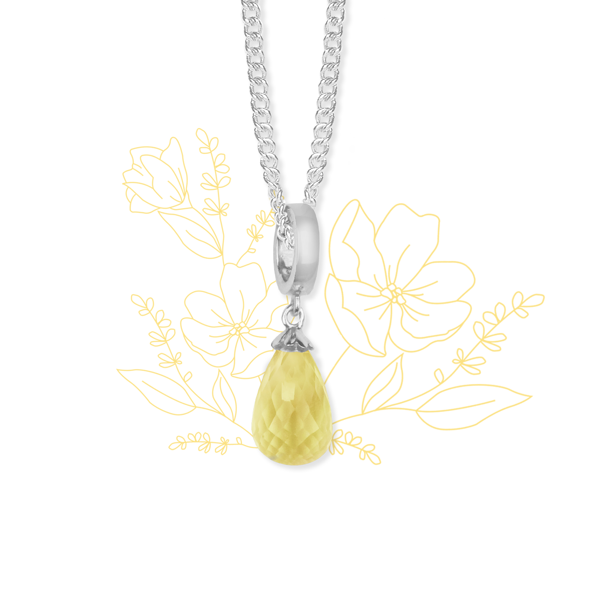 Necklace m gul citrine drop sølv