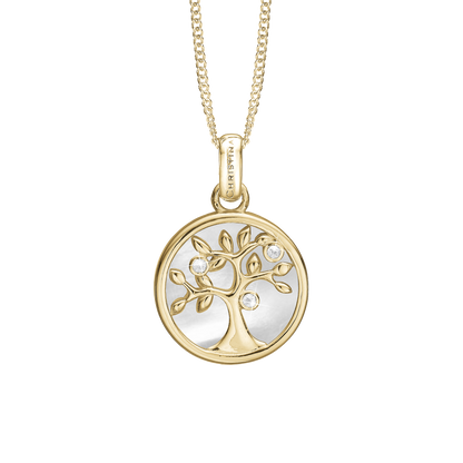 Tree of Life perlemor Earring Pendant - Polished Gold Plated Sterling Silver with 3 white Cubic Zirkonia