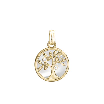 Tree of Life perlemor Earring Pendant - Polished Gold Plated Sterling Silver with 3 white Cubic Zirkonia