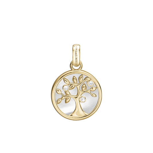 Tree of Life perlemor Earring Pendant - Polished Gold Plated Sterling Silver with 3 white Cubic Zirkonia