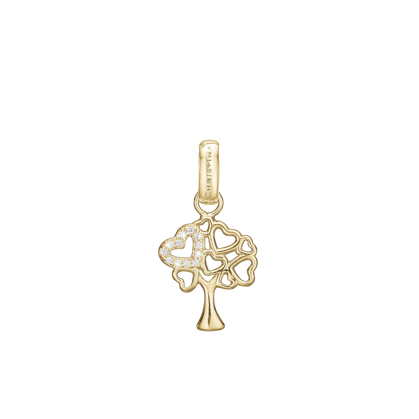 Tree of Hearts Earring Pendant - Polished Gold Plated Sterling Silver with 12 white Cubic Zirkonia