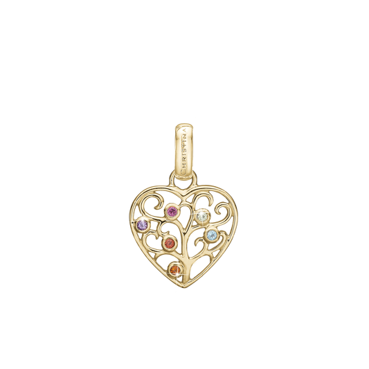 Family Tree of Love Earring Pendant - Polished Gold Plated Sterling Silver with 6 Multi color Cubic Zirkonia