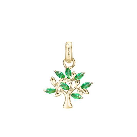Green Family Tree Earring Pendant - Gold Plated Sterling Silver with 7 Greenne Cubic Zirkonia