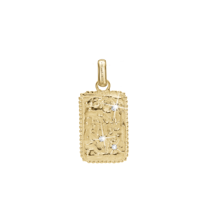 Antique square Large Earring Pendant - Polished Gold Plated Sterling Silver with 3 white Cubic Zirkonia