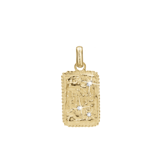 Antique square Large Earring Pendant - Polished Gold Plated Sterling Silver with 3 white Cubic Zirkonia