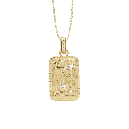 Antique square Large Earring Pendant - Polished Gold Plated Sterling Silver with 3 white Cubic Zirkonia